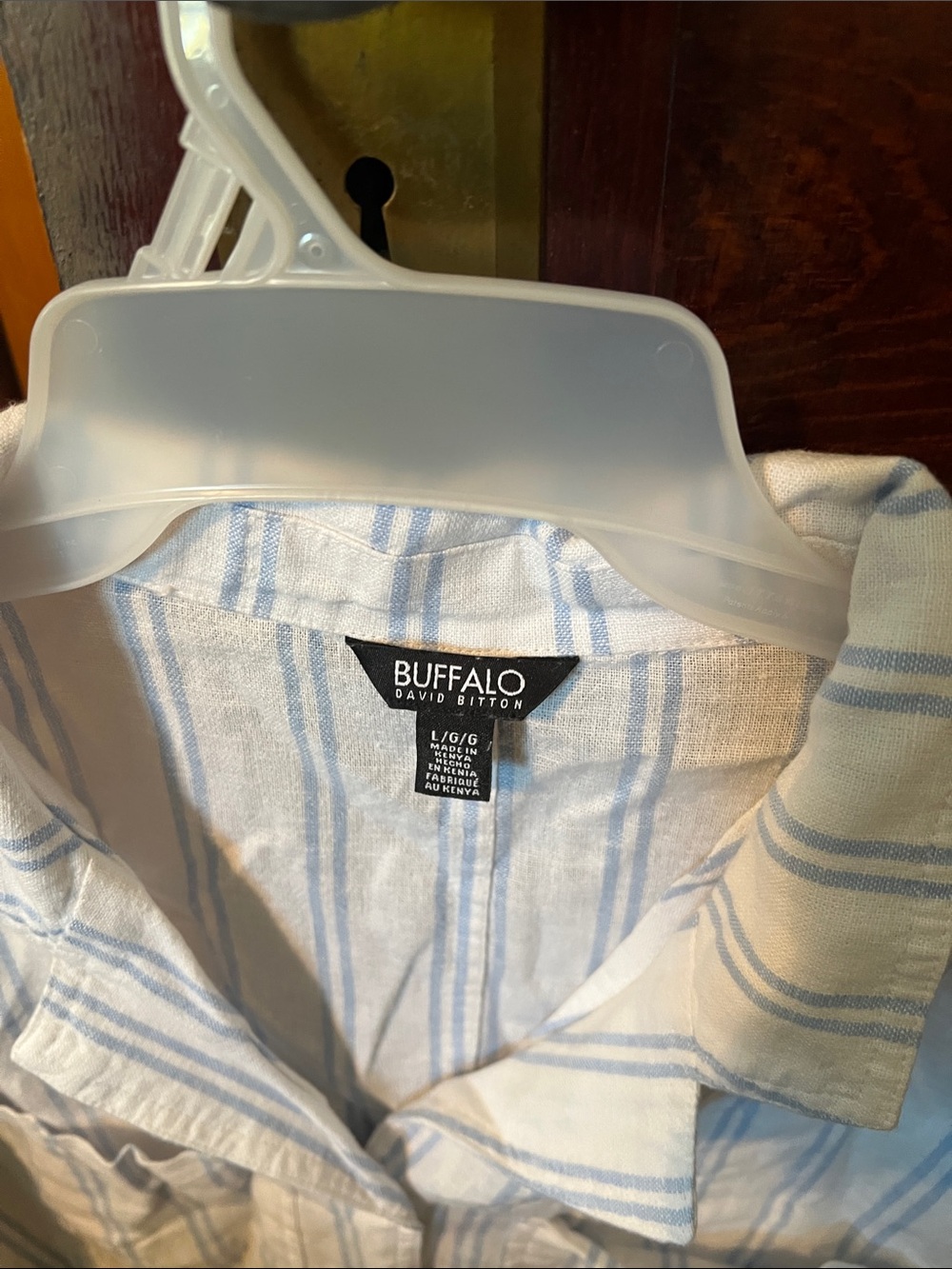 Buffalo David Bitton Men's White Shirt with Light Blue Stripes